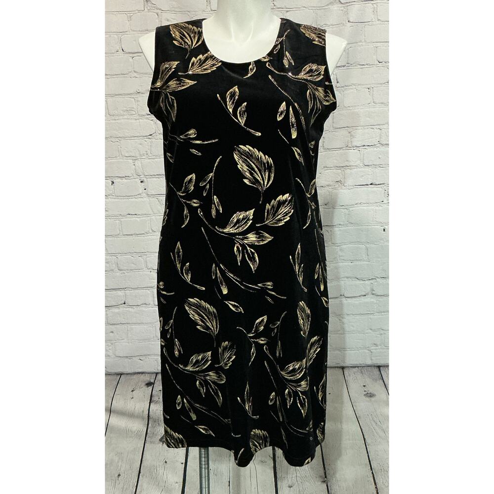Vintage Maggie Sweet Women’s Black Velvet Shift Dress (Size Petite Large)